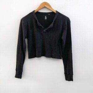 ME TO WE Henley Long Sleeve Cropped Waffle Top Size XS